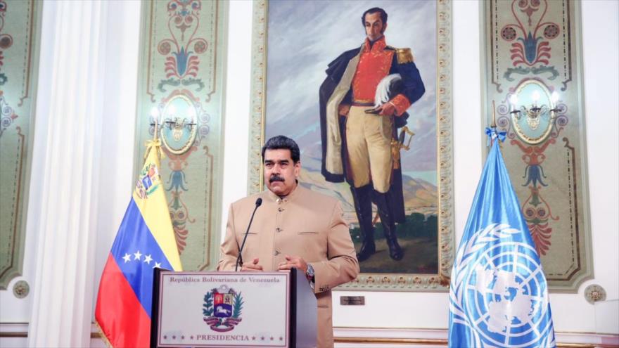 El presidente venezolano, Nicolás Maduro, en el 75.º período de sesiones de la Asamblea General de la ONU, 22 de septiembre de 2020.