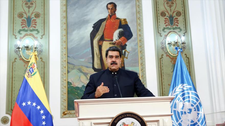 El presidente venezolano, Nicolás Maduro, ofrece un discurso antes de una reunión virtual, Caracas (capital), 23 de septiembre de 2020. (Foto: AFP)