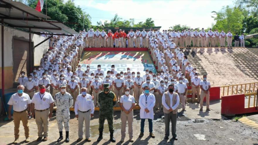 Agentes del Instituto Nacional de Migración de México, desplegados en la frontera sur, Chiapas, 02 de octubre de 2020.