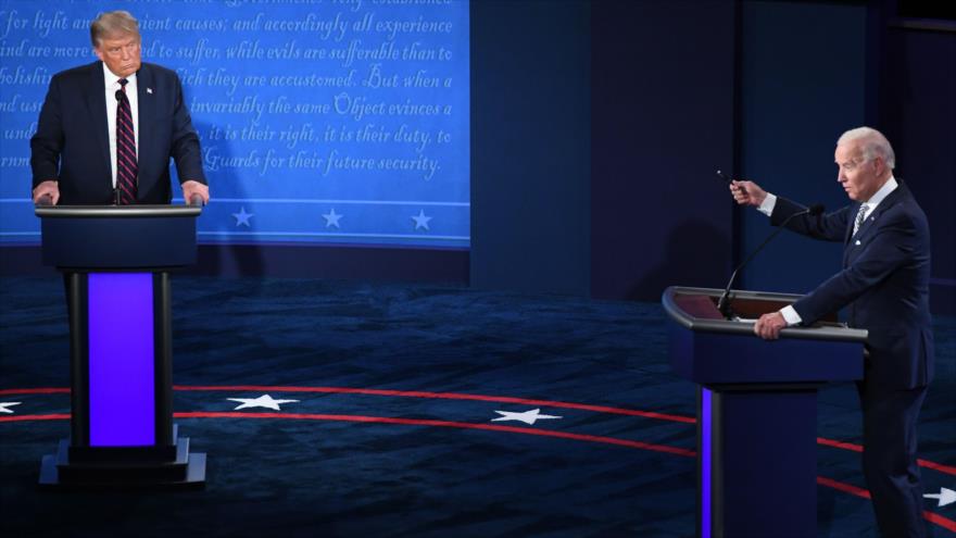 El aspirante a la Presidencia de EE.UU., Joe Biden (dcha.), y el republicano Donald Trump, en el primer debate, 29 de septiembre de 2020. (Foto: AFP)