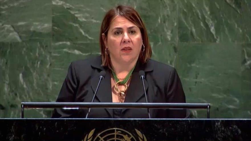 La embajadora de Cuba ante la ONU, Ana Silvia Rodríguez, en una intervención en la ONU.