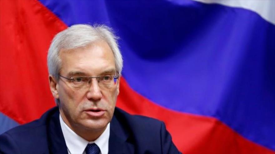 El viceministro ruso de Asuntos Exteriores, Alexandr Grushkó, durante una rueda de prensa en Bruselas, Bélgica. (Foto: Reuters)