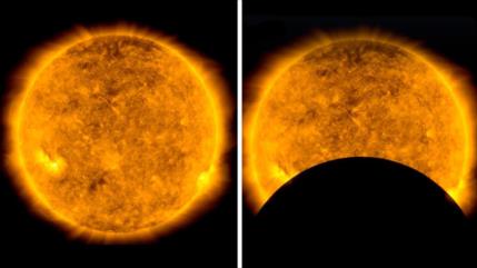 Vean cómo la Luna roba cámara al Sol al pasar frente a un telescopio