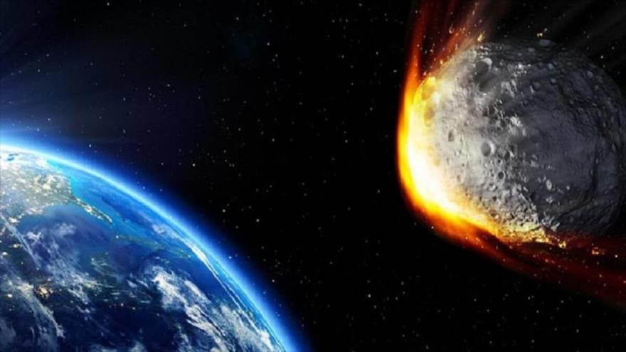 Imagen representativa de un asteroide acercándose a la Tierra.
