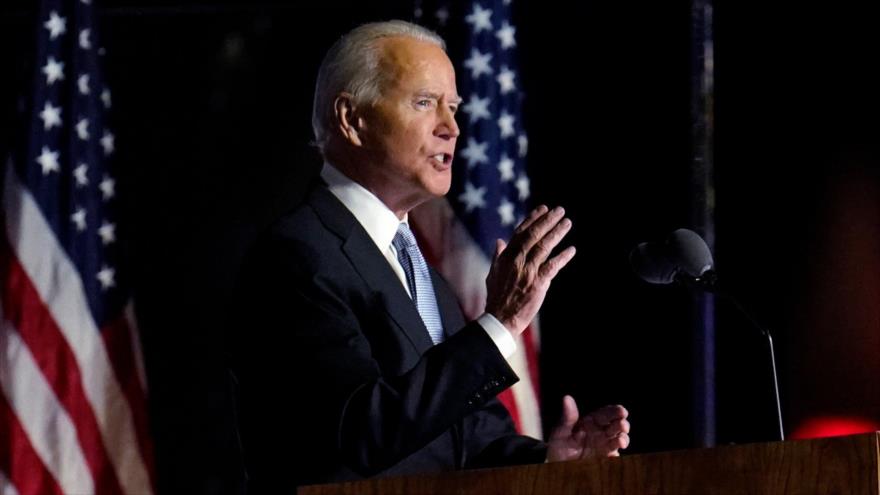 El presidente electo de EE.UU., Joe Biden, ofrece un discurso en Wilmington, Delaware, 7 de noviembre de 2020.