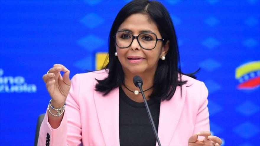 La vicepresidenta de Venezuela, Delcy Rodríguez, durante una conferencia de prensa en Caracas (la capital), 6 de marzo de 2020. (Foto: AFP)
