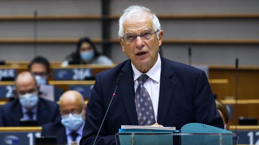 El jefe de la Diplomacia de la Unión Europea (UE), Josep Borrell, ofrece un discurso en Bruselas, 11 de noviembre de 2020. (Foto: AFP)