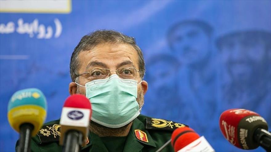 El jefe de la Fuerza de la Resistencia Popular de Irán (Basich), Qolam Reza Soleimani, habla con la prensa en Teherán, 16 de noviembre de 2020. (Foto: Tasnim)