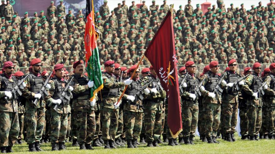 Soldados del Ejército Nacional de Afganistán en un desfile militar en Kabul, la capital.
