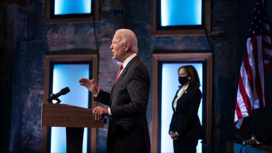 El presidente electo de Estados Unidos, Joe Biden, ofrece un discurso en Wilmington, en el estado Delaware, 19 de noviembre de 2020. (Foto: AFP)
