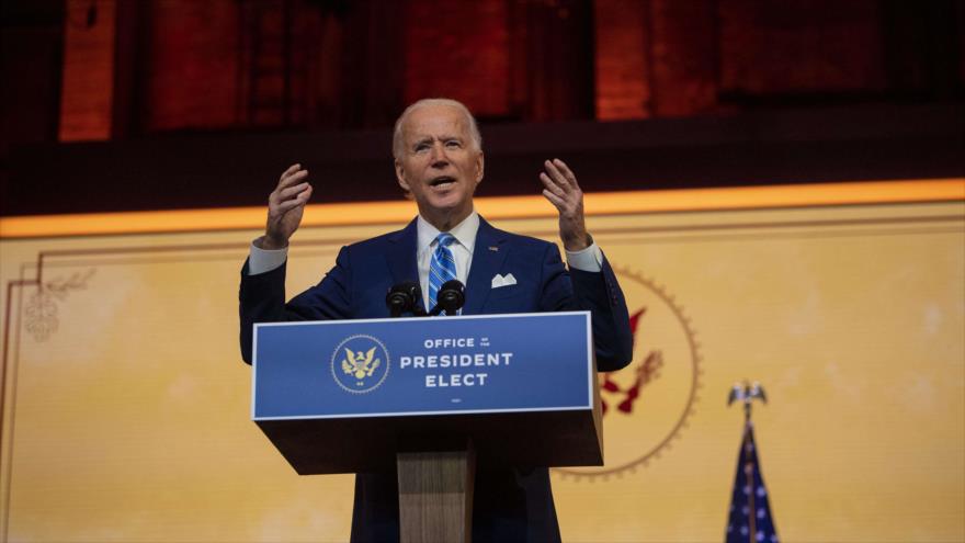 El presidente electo de EE.UU., Joe Biden, ofrece un discurso en un teatro de Wilmington, Delaware, 25 de noviembre de 2020. (Foto: AFP)