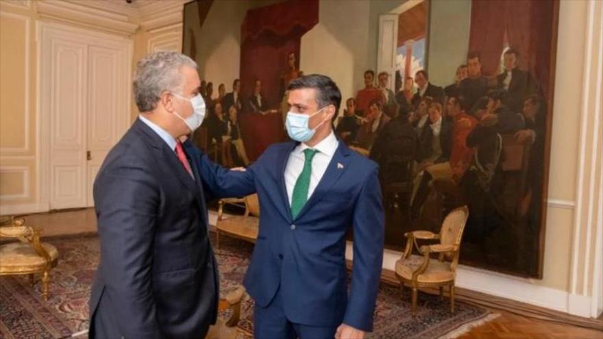 El presidente de Colombia, Iván Duque, recibe al líder opositor venezolano Leopoldo López, Bogotá, 10 de diciembre de 2020.