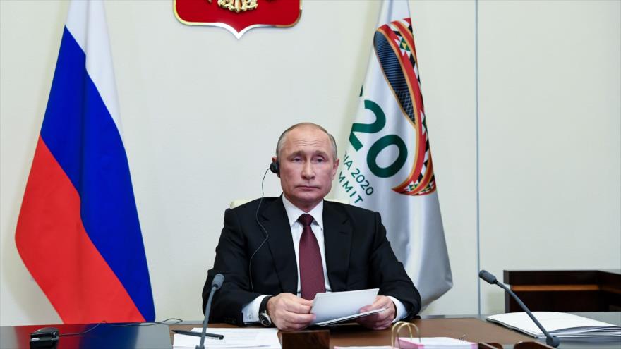 El presidente ruso, Vladimir Putin, participa en una videoconfrencia del G20, 21 de noviembre 2020. (Foto: AFP)