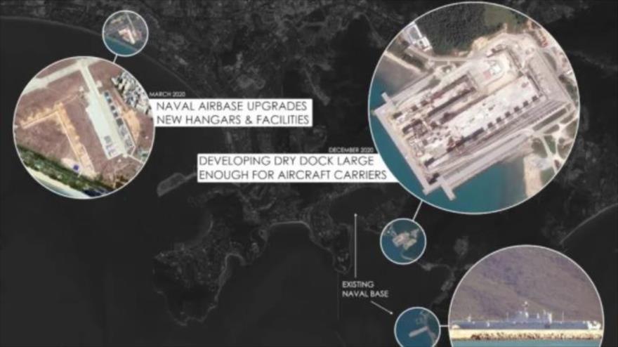 Imágenes de satélite muestran que China está mejorando sus bases navales en la costa sur de la isla Hainan mar del Sur de China. (Foto: @detresfa_)