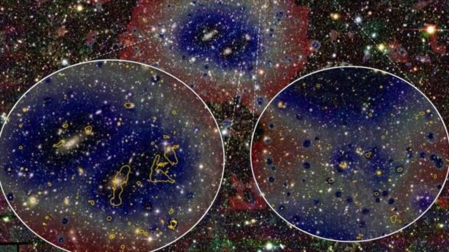 Imagen óptica del sistema Abell 3391/95. (Foto: Astronomy & Astrophysics)
