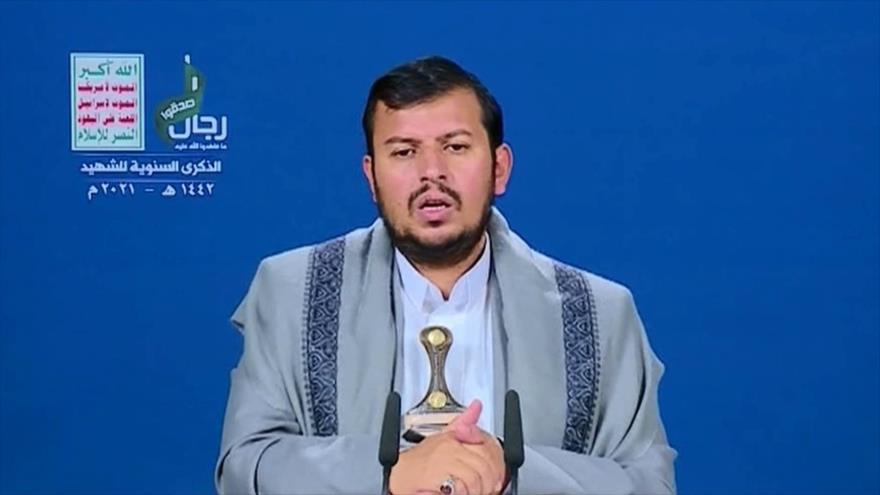 El líder del movimiento popular yemení Ansarolá, Abdulmalik al-Houthi, ofrece un discurso desde Saná, capital, 3 de enero de 2021.