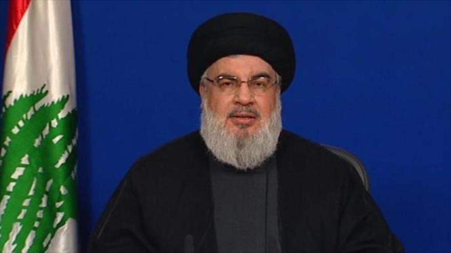 Seyed Hasan Nasralá, líder del Movimiento de Resistencia Islámica de El Líbano (Hezbolá), habla en un discurso televisado.