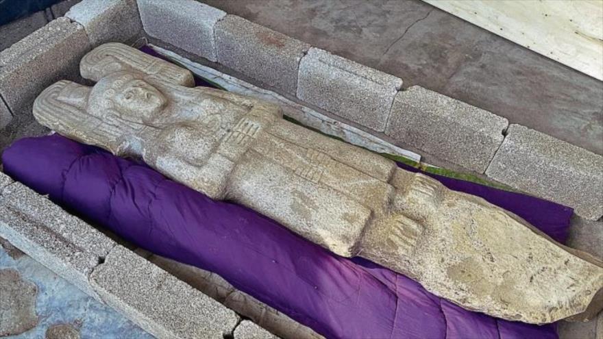 Figura femenina prehispánica hallada en Veracruz, México, por habitantes de la comunidad de Hidalgo Amajac.