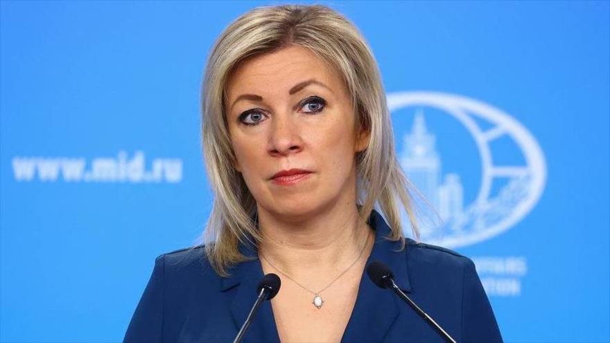 La portavoz de la Cancillería rusa, María Zajarova, en una rueda de prensa en la capital rusa, Moscú, 15 de enero de 2021. (Foto: Tass)