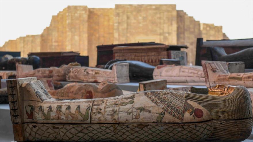 Sarcófagos excavados en la necrópolis de Saqqara, Egipto. (Foto: CGTN Culture)