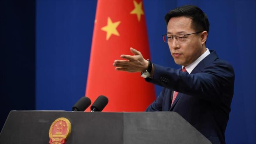 Zhao Lijian, portavoz del Ministerio de Asuntos Exteriores de China, durante una rueda de prensa en Pekín, la capital.