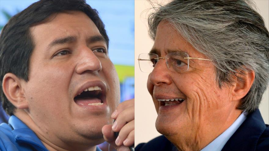 Andrés Arauz (izqda.) y Guillermo Lasso, los candidatos más votados de las elecciones presidenciales de Ecuador, 07 de febrero de 2021, Foto: AFP