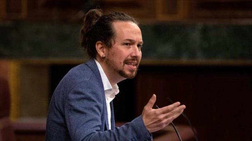 El vicepresidente del Gobierno de España, Pablo Iglesias, se dirige a una sesión parlamentaria en Madrid, capital, 22 de octubre de 2020. (Foto: AFP)