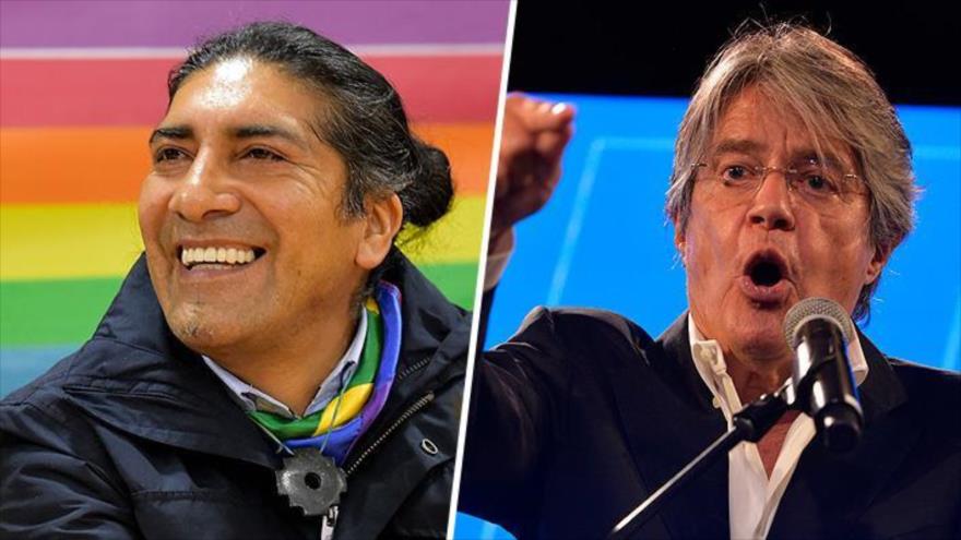 El candidato ecuatoriano por el Movimiento de Unidad Plurinacional Pachakutik, Yaku Pérez (izda.) y el aspirante de Creo-PSC, Guillermo Lasso.