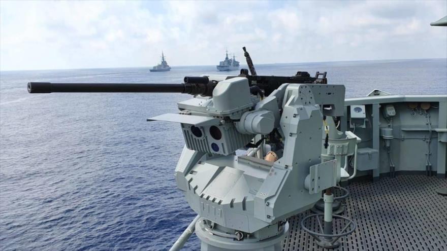 Una de las 4 torretas del sistema Sentinel 2.0, dotada de ametralladoras pesadas, que se montará en el buque de la Armada Española Juan Carlos I.