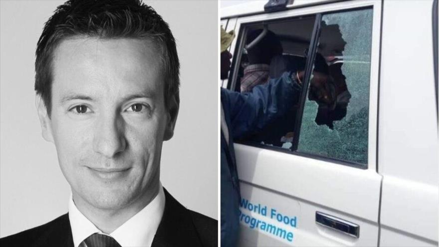 La foto del embajador de Italia en el Congo, Luca Attanasio, y el coche en el que fue asesinado.