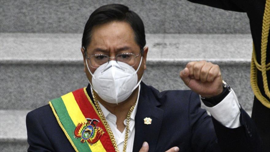 Luis Arce, presidente boliviano, celebra el duodécimo aniversario del Estado Plurinacional de Bolivia, La Paz, 22 de enero 2021, (Foto: AFP)