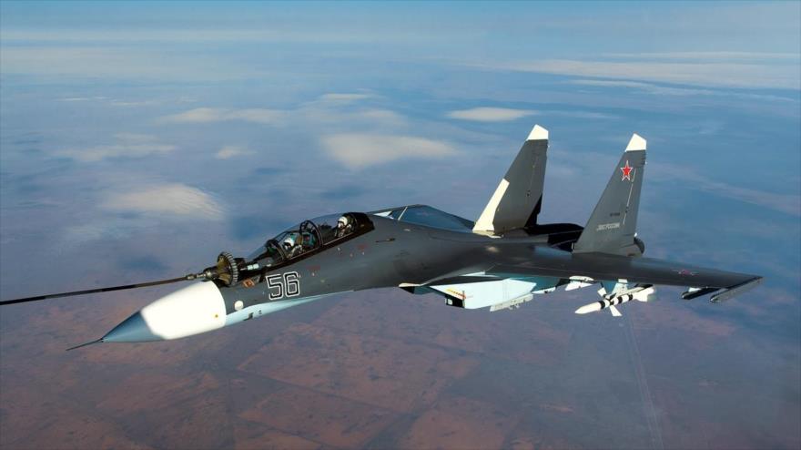 Un caza ruso Sujoi Su-30SM.