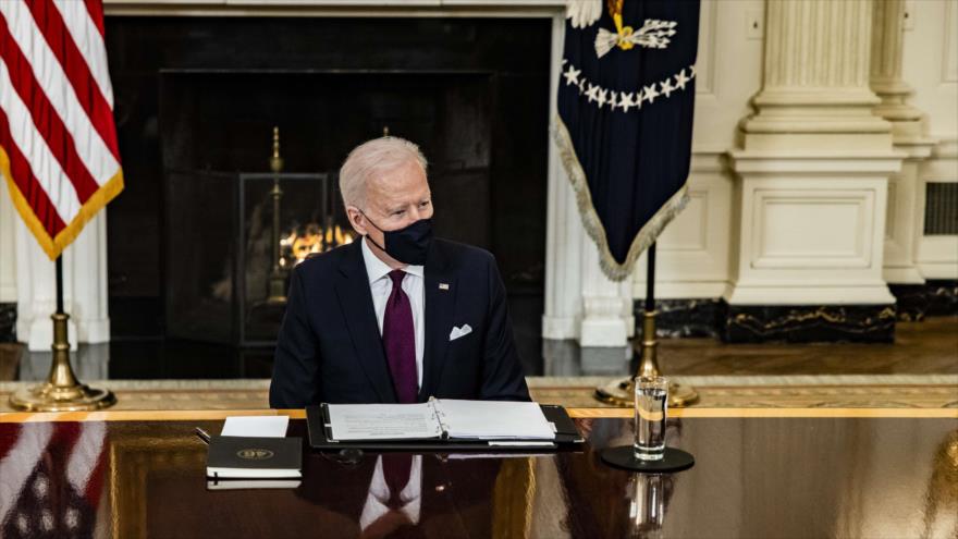 El presidente de Estados Unidos, Joe Biden, durante una reunión en Washington, la capital, 5 de marzo de 2021. (Foto: AFP)