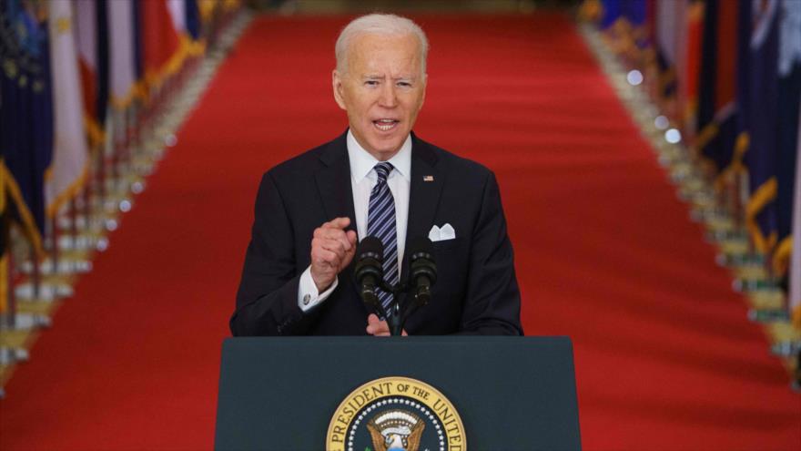 Presidente de EE.UU., Joe Biden, habla en el aniversario del inicio de la pandemia de Covid-19, Washington D.C., 11 de marzo de 2021. (Foto: AFP)