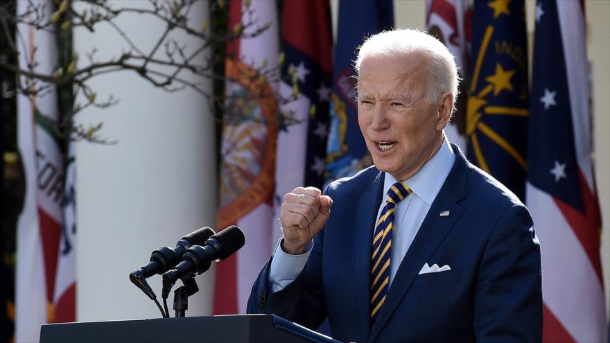 El presidente de EE.UU., Joe Biden, ofrece un discurso en la Casa Blanca, en Washington D.C., capital, 12 de marzo de 2021. (Foto: AFP)