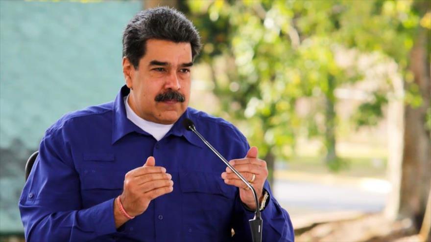 El presidente venezolano, Nicolás Maduro, ofrece un discurso en un programa televisivo, Caracas (la capital), 21 de marzo de 2021.