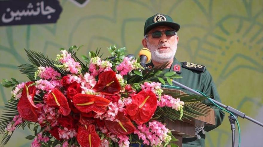 El general de brigada Esmail Qaani, comandante de Fuerza Quds del CGRI de Irán, en el funeral del general Heyazi, Isfahán, 20 de abril de 2021. (Foto: Tasnim)
