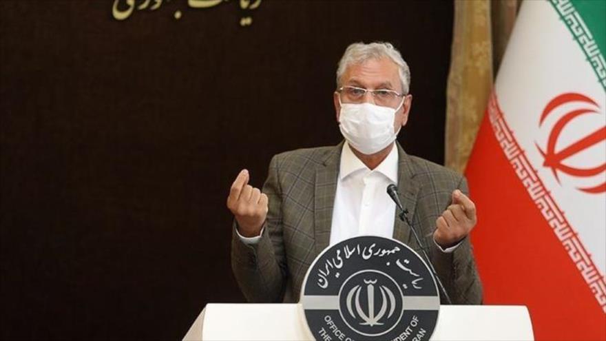 El portavoz del Gobierno iraní, Ali Rabiei, en una rueda de prensa en Teherán, capital iraní. (Foto: Tasnim)