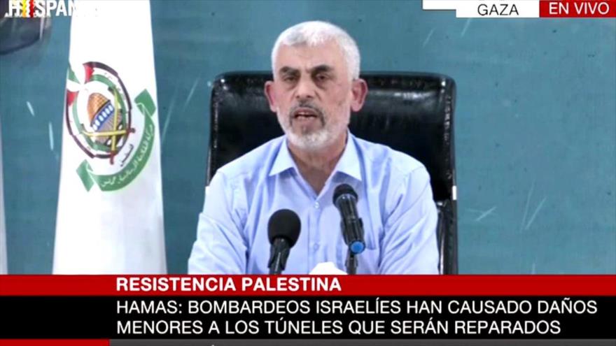 El líder político de HAMAS en Gaza, Yahya Sinwar, ofrece un discurso, 26 de mayo de 2021.