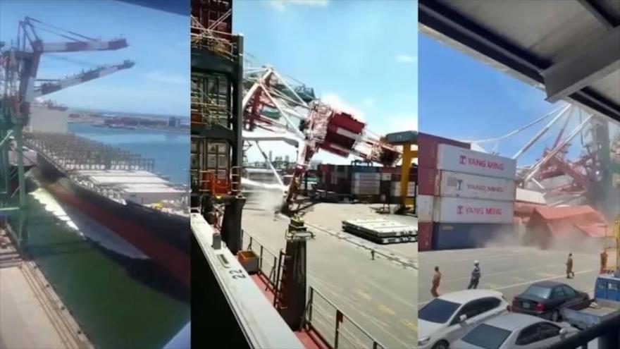 Vídeo: Buque carguero derriba dos grúas en un puerto de Taiwán 