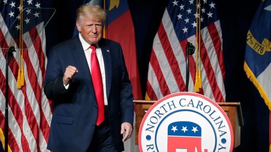 El expresidente de EE.UU. Donald Trump aparece en la Convención Nacional Republicana en Carolina del Norte, 5 de junio de 2021.