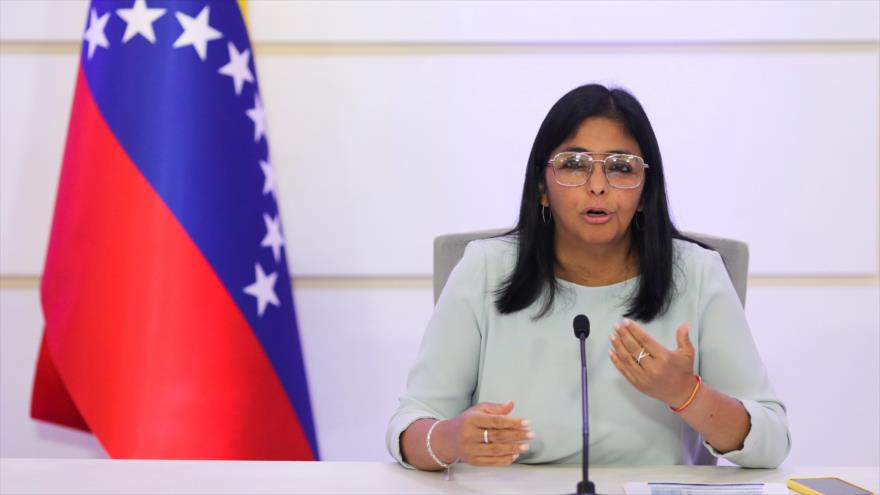 La vicepresidenta de Venezuela, Delcy Rodríguez, durante una conferencia de prensa en Caracas, 7 de abril de 2021. (Foto: Reuters)