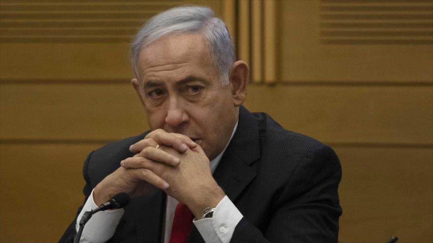 El ex primer ministro israelí Benjamín Netanyahu se dirige a miembros de partidos de la derecha, 14 de junio de 2021. (Foto: AP)
