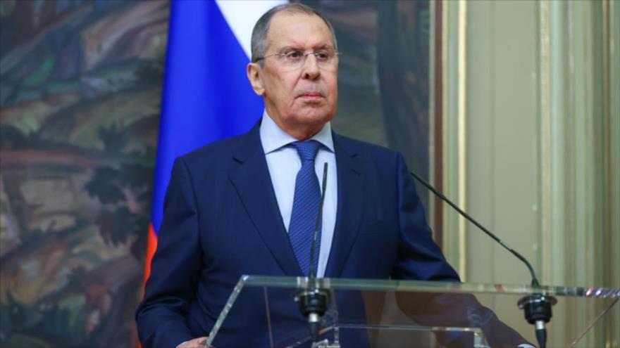 El canciller ruso, Serguéi Lavrov, en una conferencia de prensa en Moscú, 21 de junio de 2021. (Foto: mid.ru)