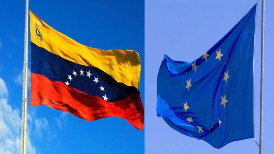 Banderas de Venezuela y la Unión Europea.