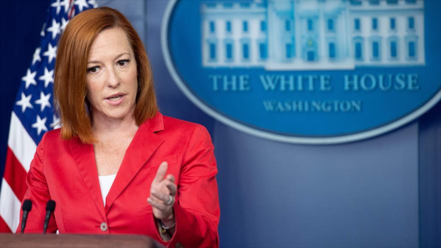 La portavoz de la Casa Blanca, Jen Psaki, en una rueda de prensa en la Casa Blanca, Washington D.C., 28 de junio de 2021. (Foto: AFP)