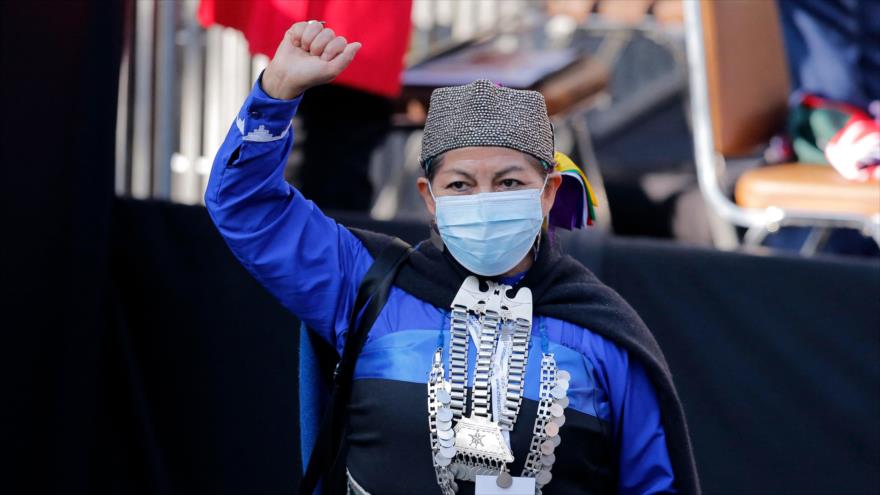 Elisa Loncon Antileo, elegida presidenta de la Convención Constitucional de Chile en el Congreso Nacional de Chile en Santiago, 4 de julio de 2021. (Foto: AFP)