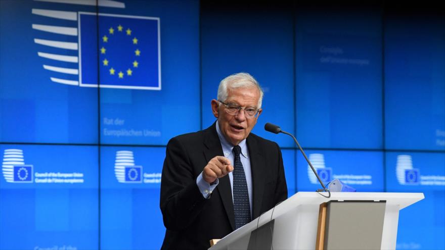 El jefe de la Diplomacia de la UE, Josep Borrell, participa una rueda de prensa tras la reunión del Consejo de Asuntos Exteriores en Bruselas, 12 de julio de 2021. (Foto: AFP)
