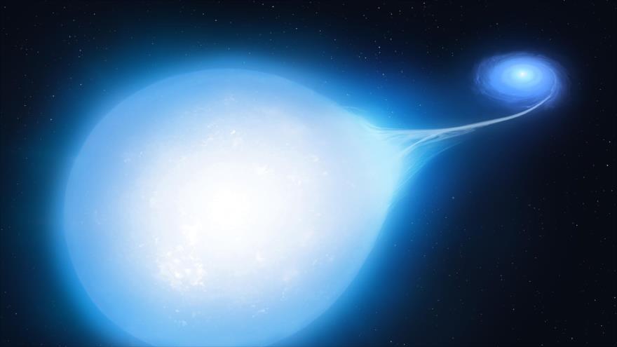 Representación artística de la estrella binaria HD265435.