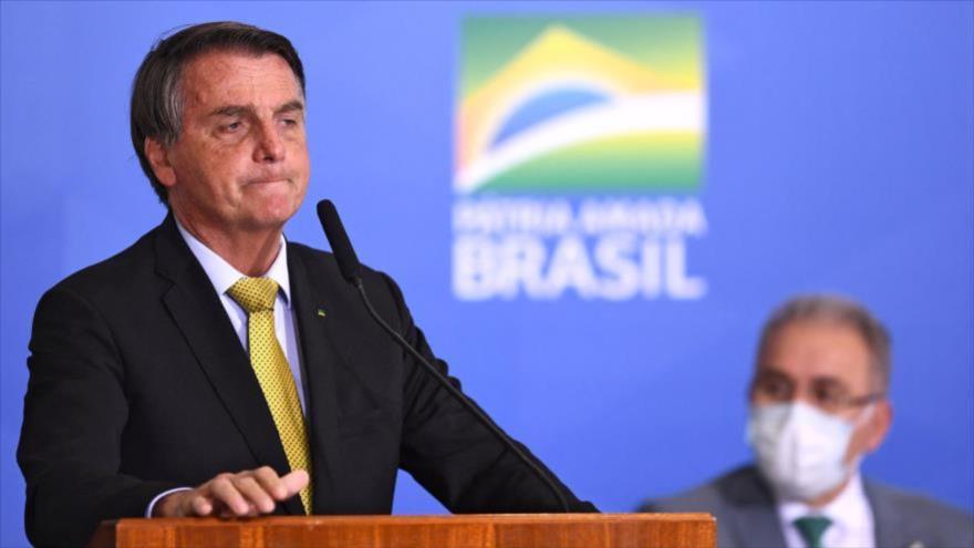 
El presidente brasileño, Jair Bolsonaro, durante un discurso, en el Palacio Planalto de Brasilia, 29 de junio de 2021.